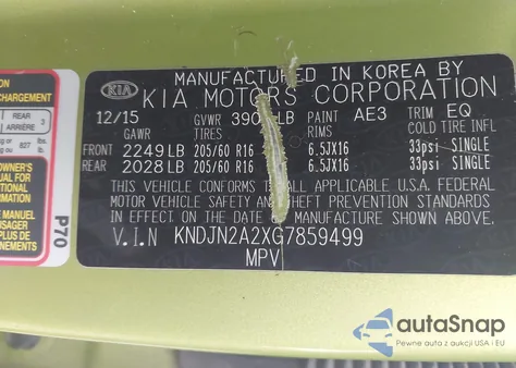 2016 Kia Soul z USA, uszkodzony, nr VIN KNDJN2A2XG7859499